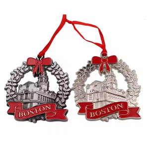 Wholesale Custom Metal Christmas Tree Hanging Decorations Metal Enamel Hanging Charm With Ribbon Ornament For Christmas